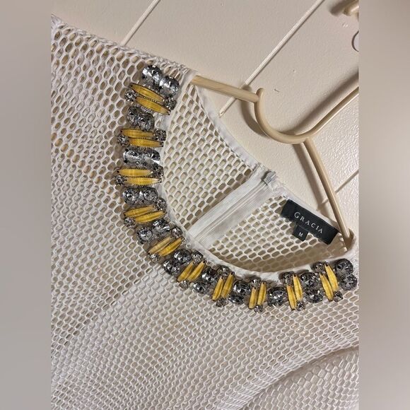 Gracia Peplum Mesh Jeweled top Size M - Picture 3 of 11